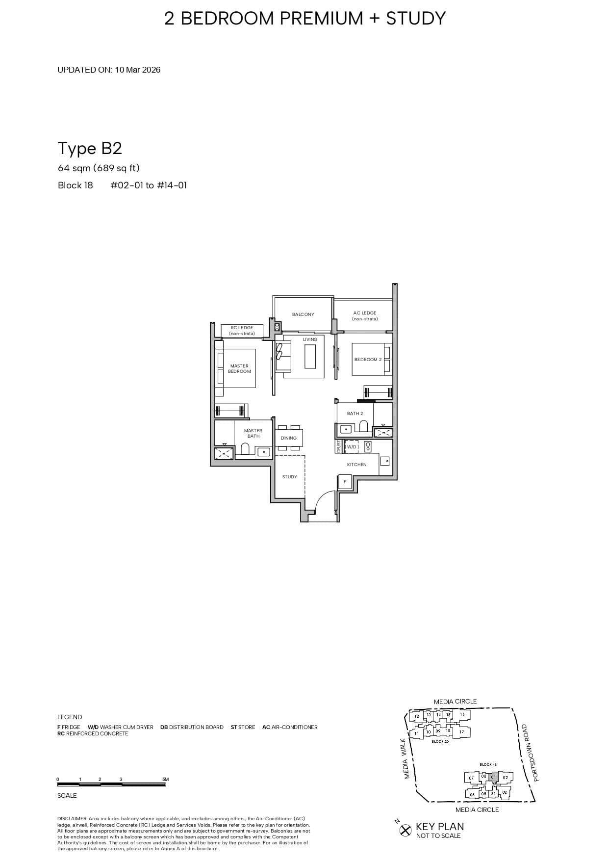 Hudson Place Residences floor plan — 2 Bedroom + Study