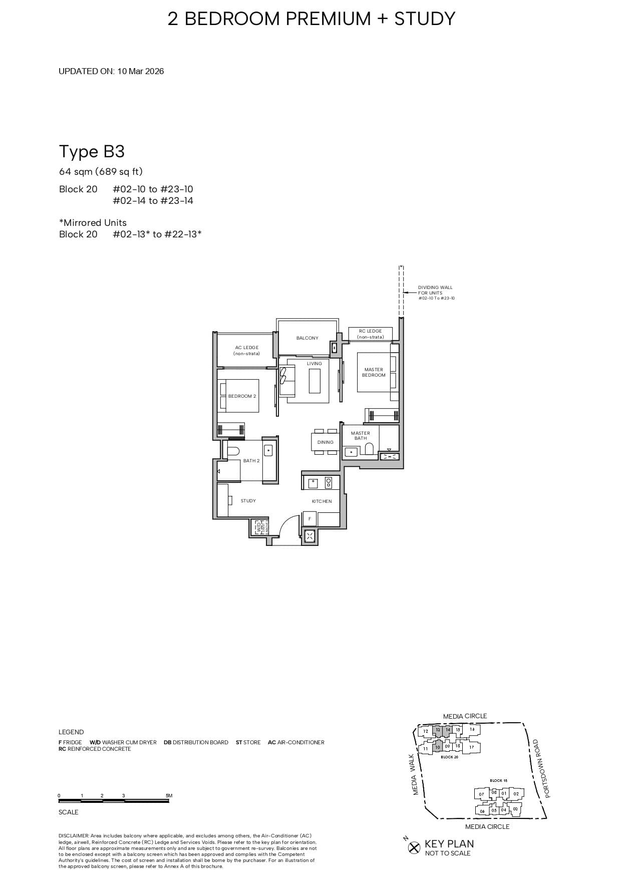 Hudson Place Residences floor plan — 2 Bedroom + Study
