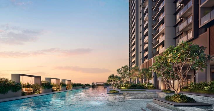 Thomson Reserve — pool deck at dusk