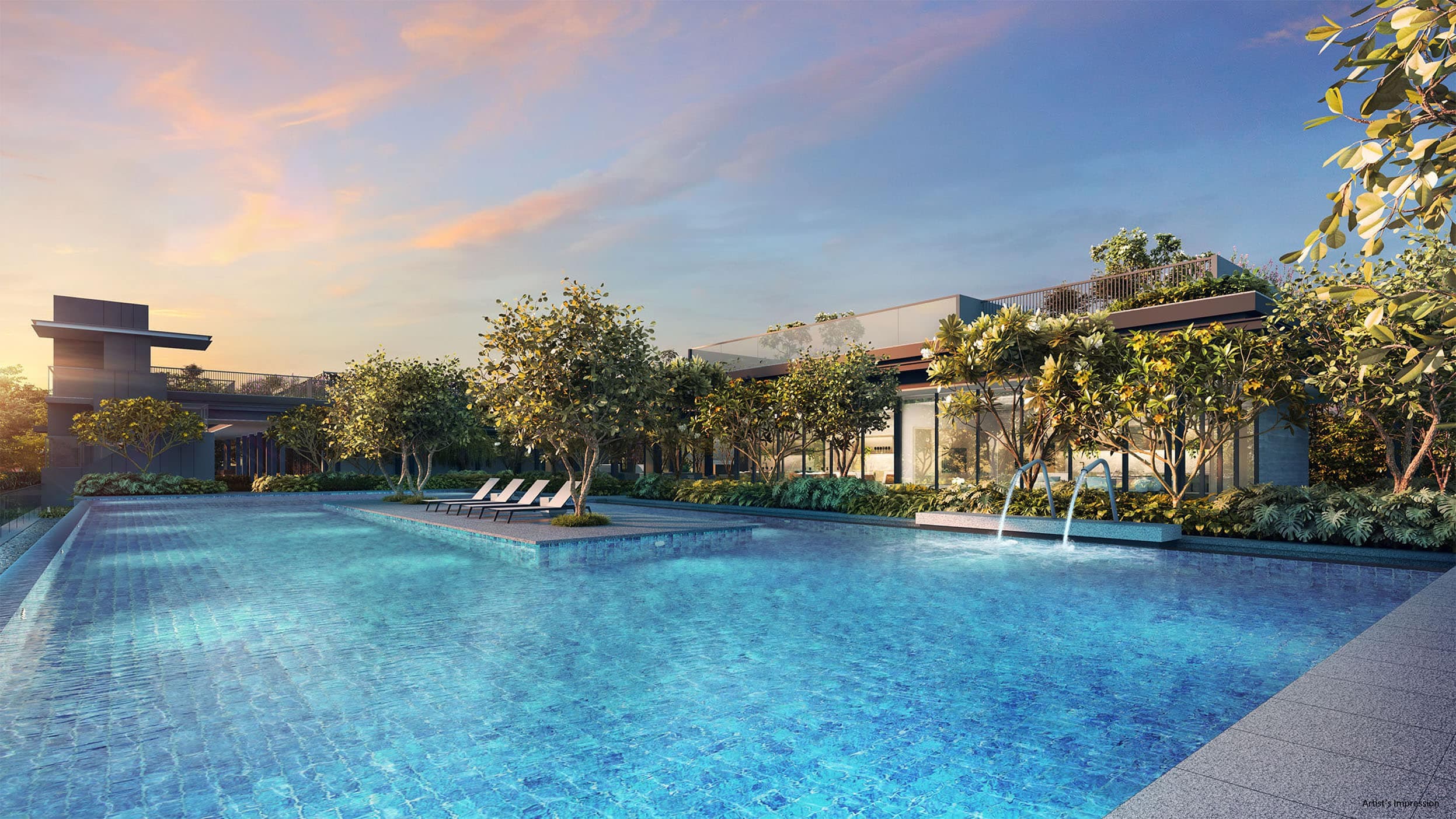Lucerne Grand — pool deck at dusk